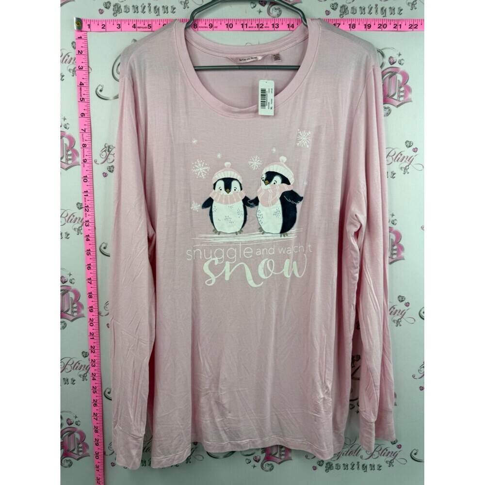 La Vie En Rose shirt winter Light Pink Penguin Graphic Long Sleeve Top